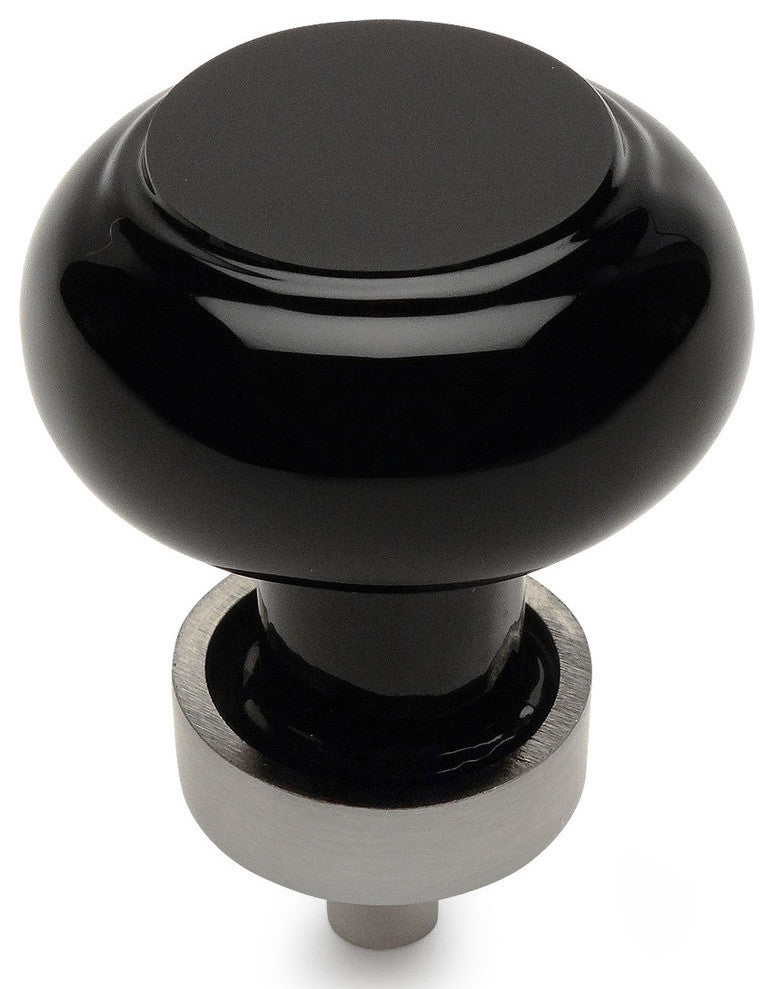 Cosmas 6355SN Satin Nickel Cabinet Round Knob, Set of 5, Glass: Black