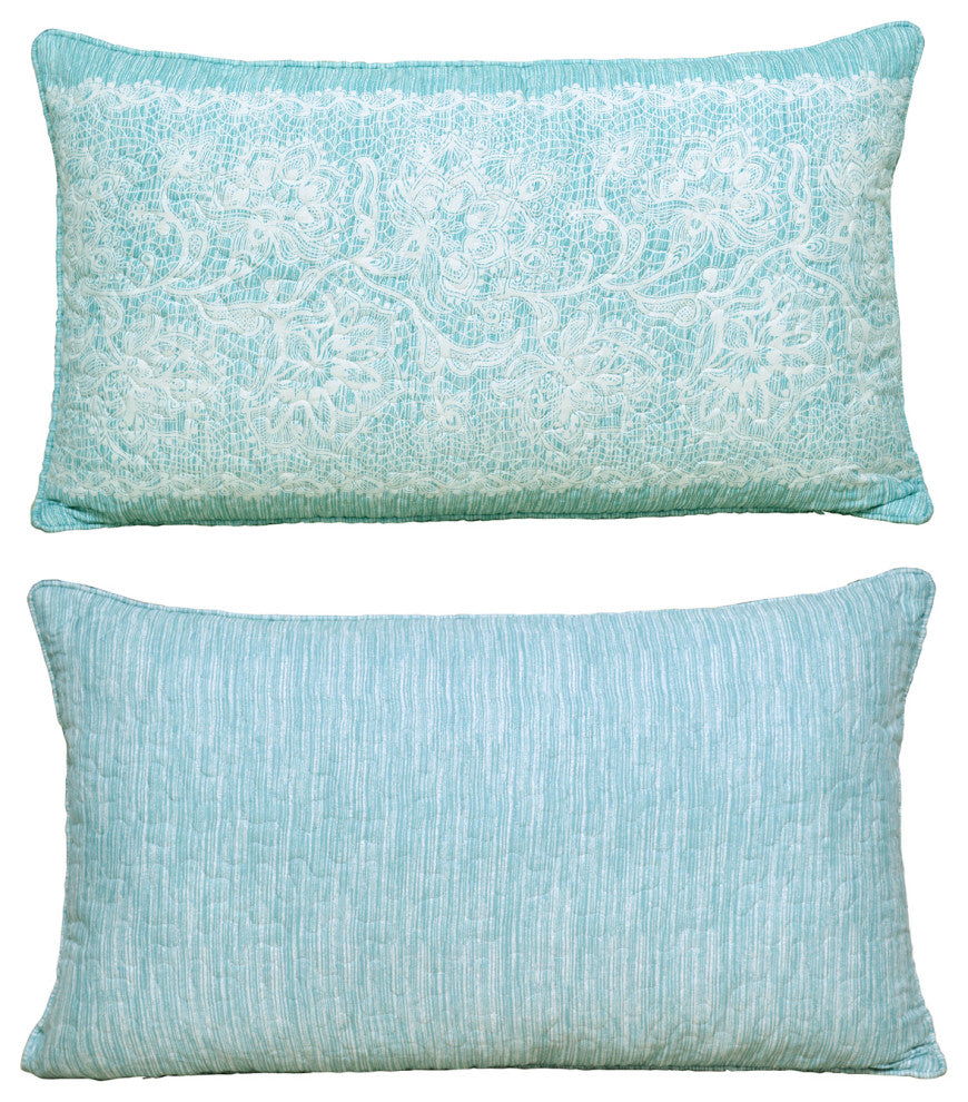 Printed Microfiber Pillow Covers, Set of 2, Emma Teal Aqua