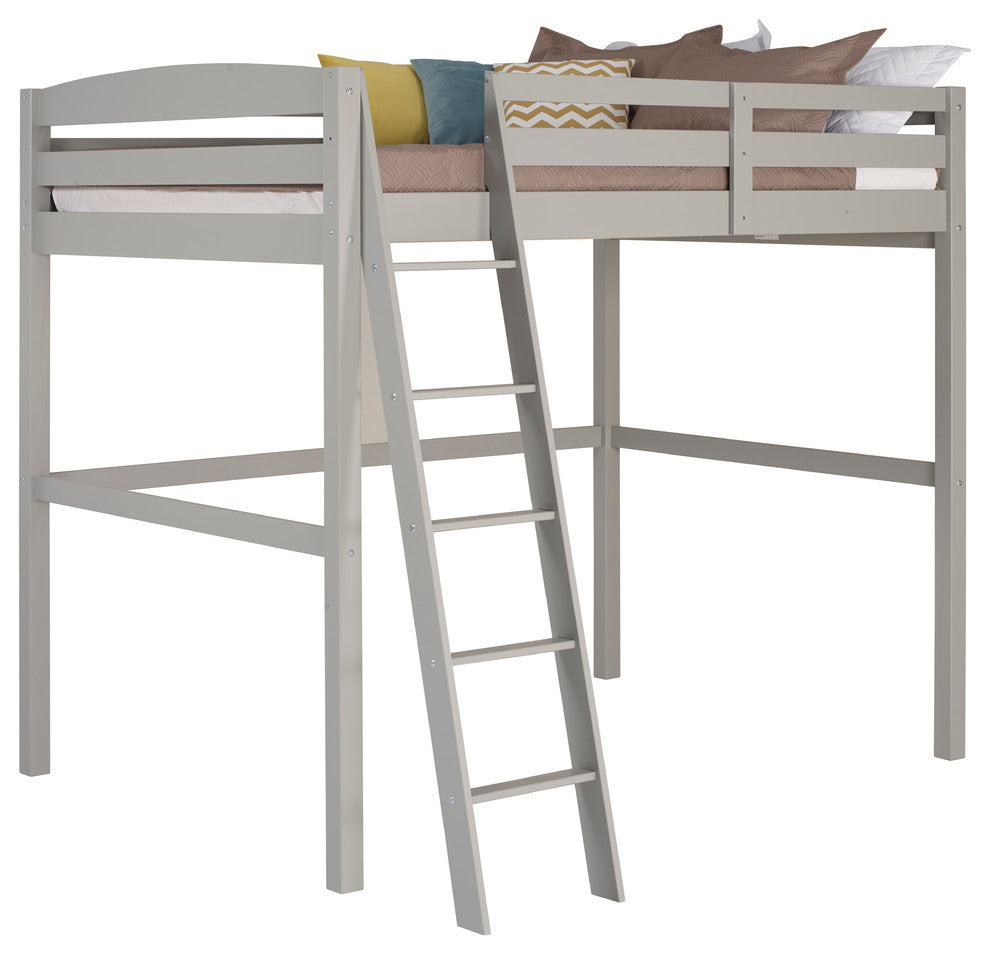 Concord Full Size High Loft Bed, Gray, Without Desk