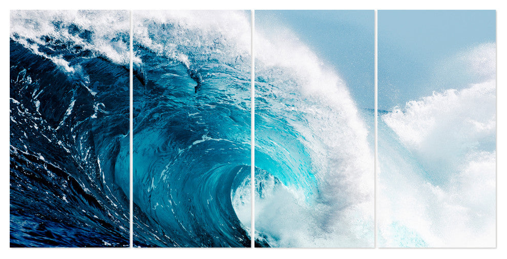 "Blue Wave ABCD" Frameless Free Floating Panel Graphic Wall Art, 72"x36"