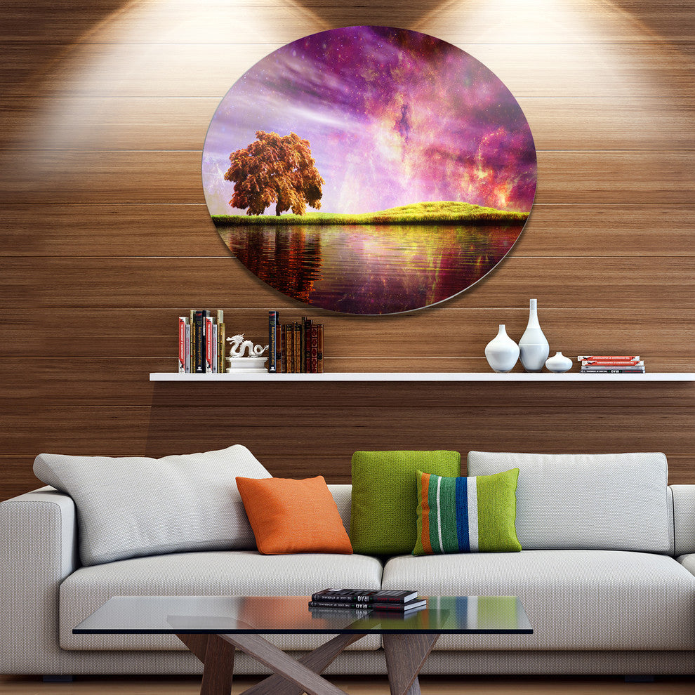 Magic Night With Colorful Clouds, Landscape Disc Metal Wall Art, 36"