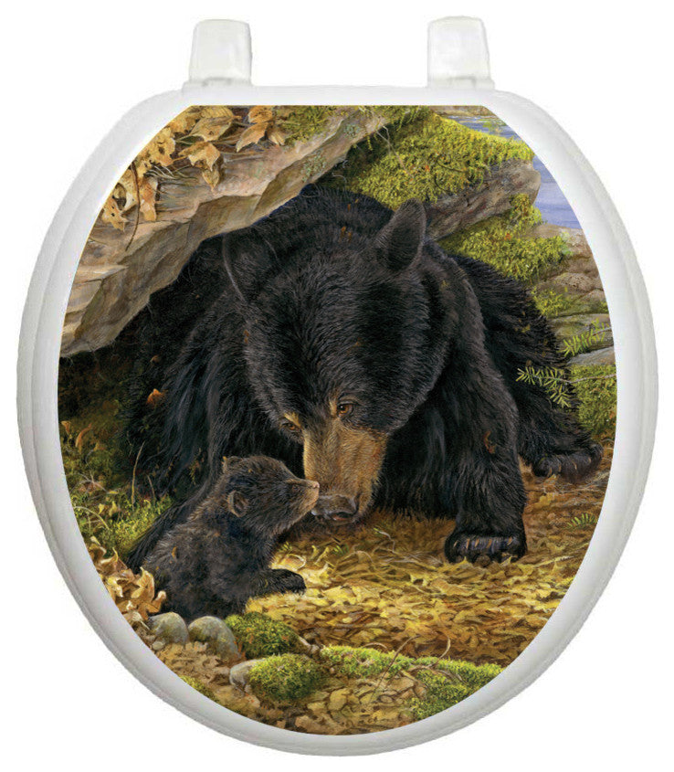 Black Bears Toilet Tattoos Seat Cover, Vinyl Lid Decal, Bathroom Accent, Round