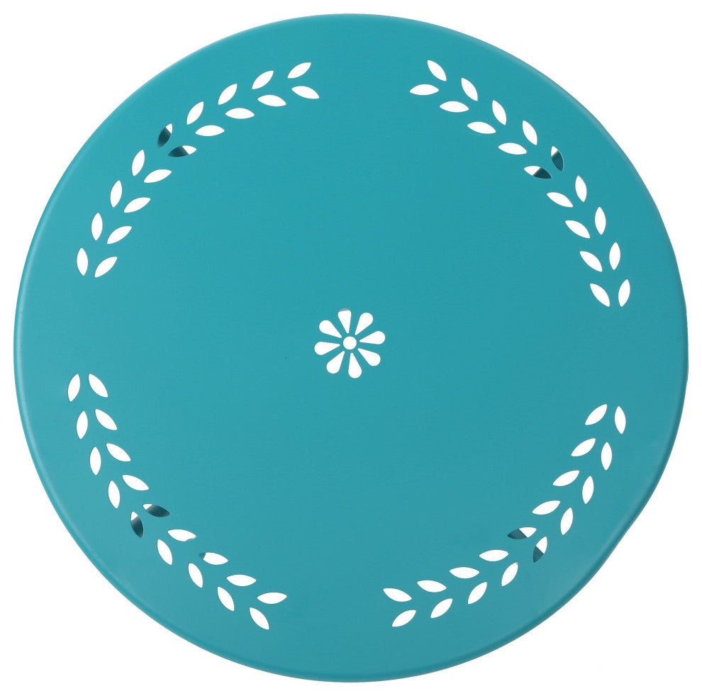 GDF Studio 3-Piece Leona Outdoor Iron Bistro Set, Matte Teal