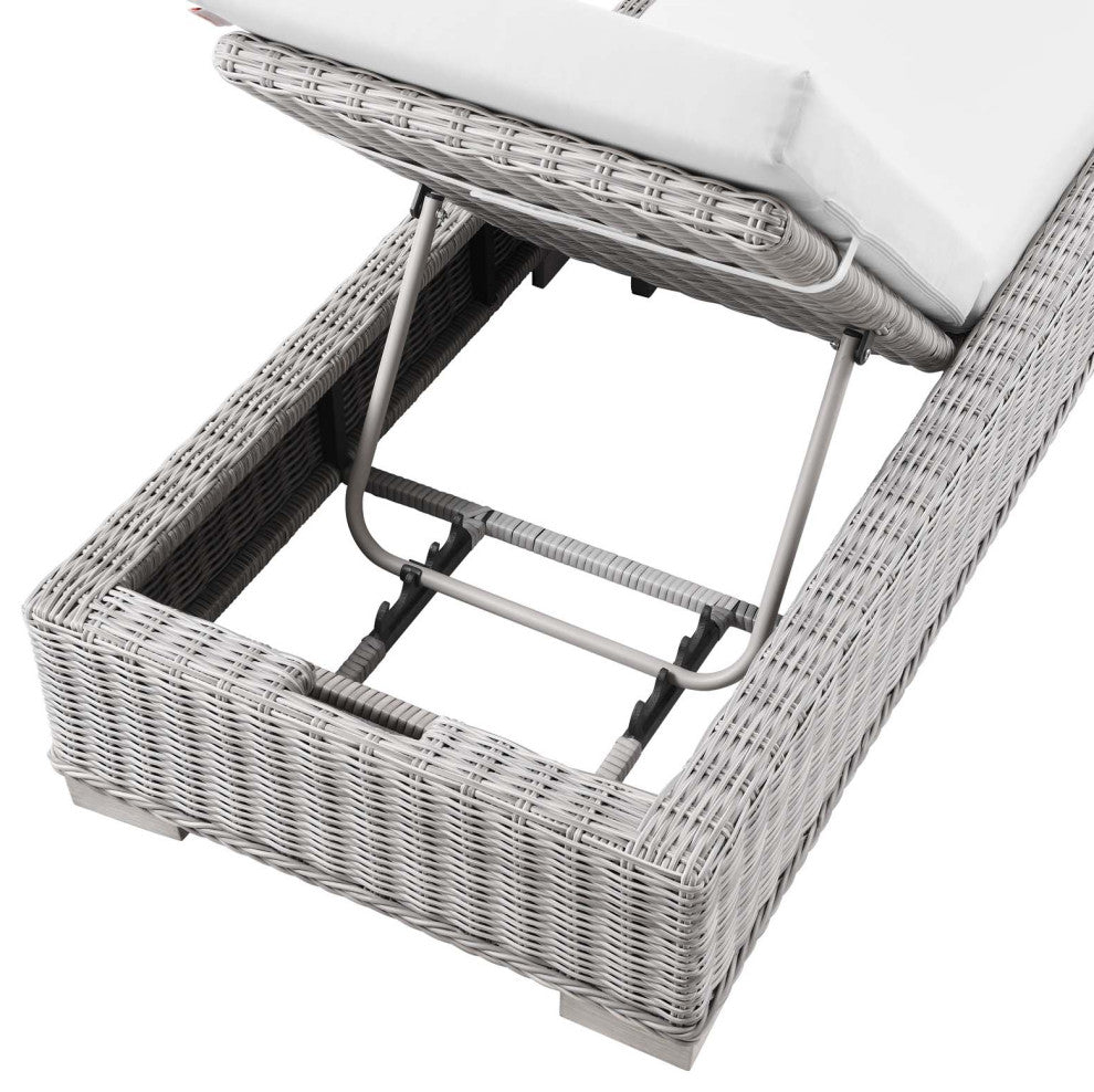 Conway Outdoor Patio Wicker Rattan Chaise Lounge Light Gray White