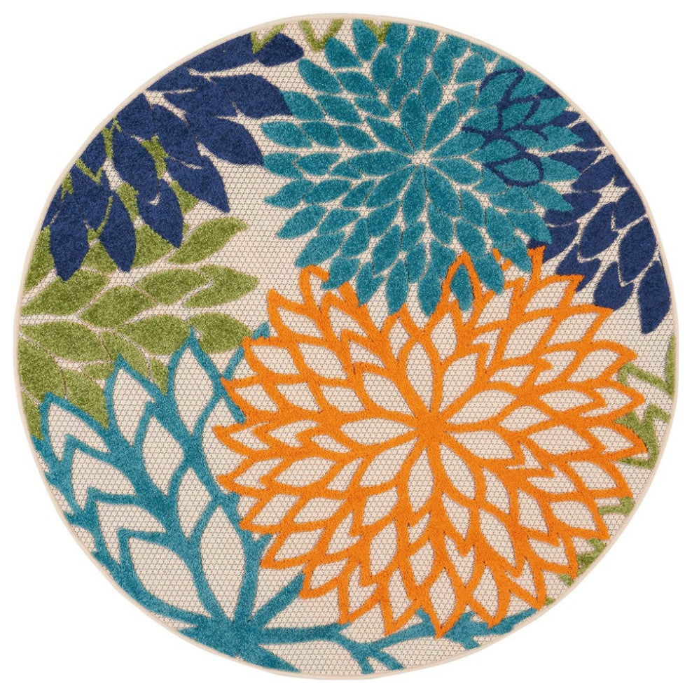 Nourison Aloha 4' x Round Multicolor Tropical Area Rug