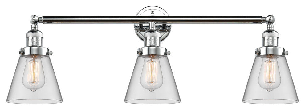 Small Cone 3-Light Bath Fixture, Clear Glass, Polished Chrome
