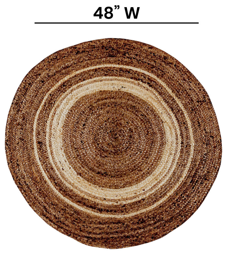 Natural Fiber Jute Area Rug - Braided Indoor Jute Rug - Natural Area Rugs, 4' Ro