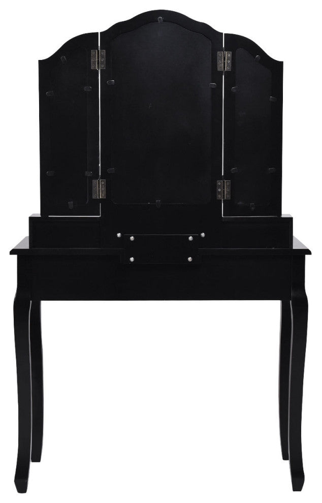 Costway Makeup Table Stool Set Tri Folding Mirror Vanity  Black