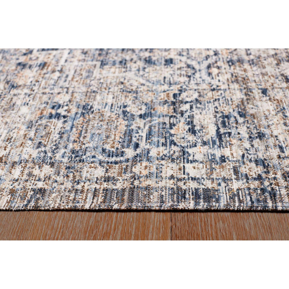 Ava Distressed Arabesc Area Rug, Navy, 8'10"x12'2"