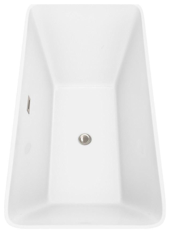 Tiffany 59" Freestanding White Bathtub, Brushed Nickel Tub Filler & Trim Kit