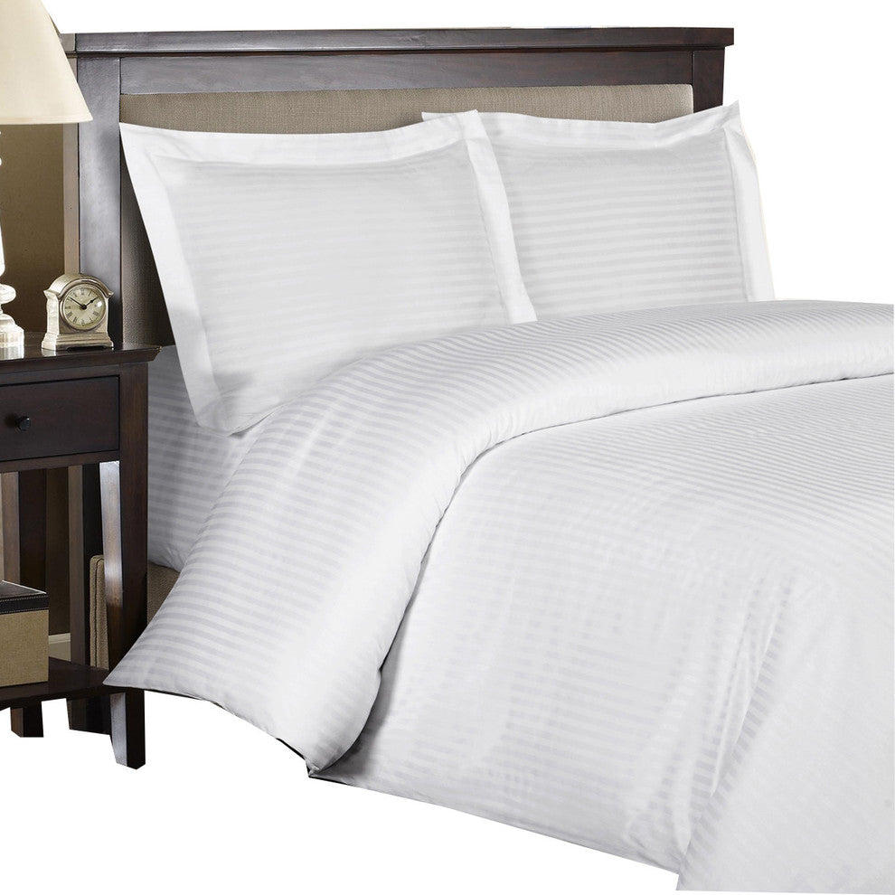 100% Cotton 600TC Striped Duvet Cover Set, White, King/Cal King