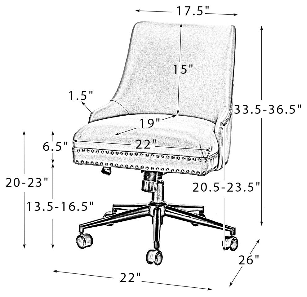 Upholstered Swivel Task Chair With Nailhead Trim, Black
