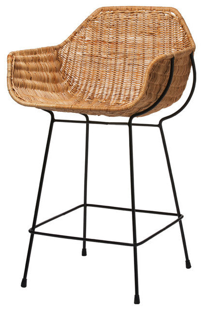 Nusa Counter Stool, Natural Rattan and Black Steel