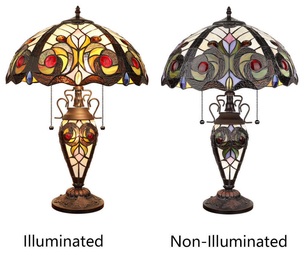 Lennon Tiffany 3-Light Victorian Double Lit Table Lamp 16" Shade