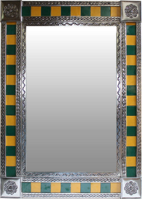Green/Yellow Tile Talavera Tin Mirror