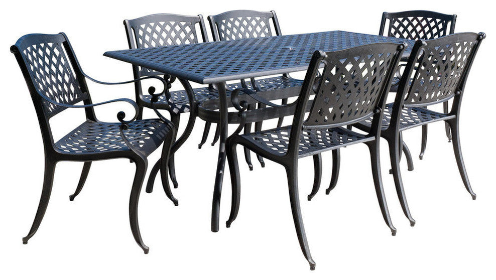 GDF Studio Marietta Outdoor 7-Piece Cast Aluminum Black Sand Dining Set