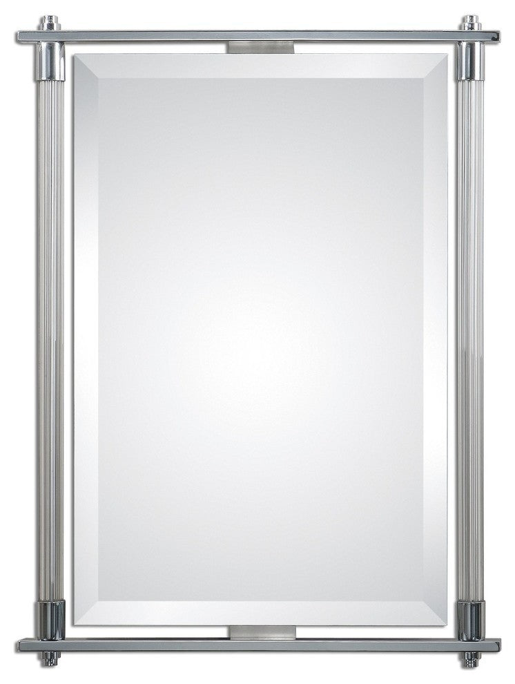 36" Designer Contemporary Glass Column Vanity Mirror, Silver