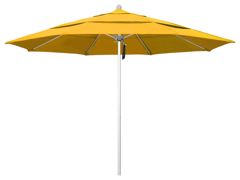 11' Fiberglass Umbrella Silver Anodized, Yellow, 11'