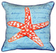 Pair of Betsy Drake Coral Starfish Blue Large Pillows 18 Inchx18 Inch