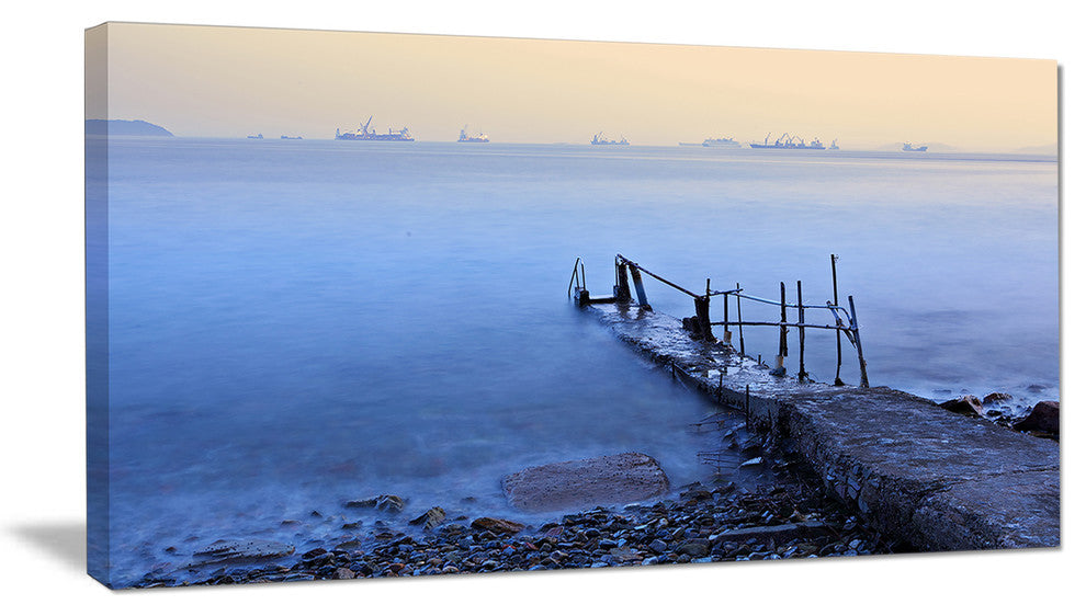 "Abandoned Pier Into Blue Sea" Sea Bridge Canvas Wall Artwork, 40"x20"