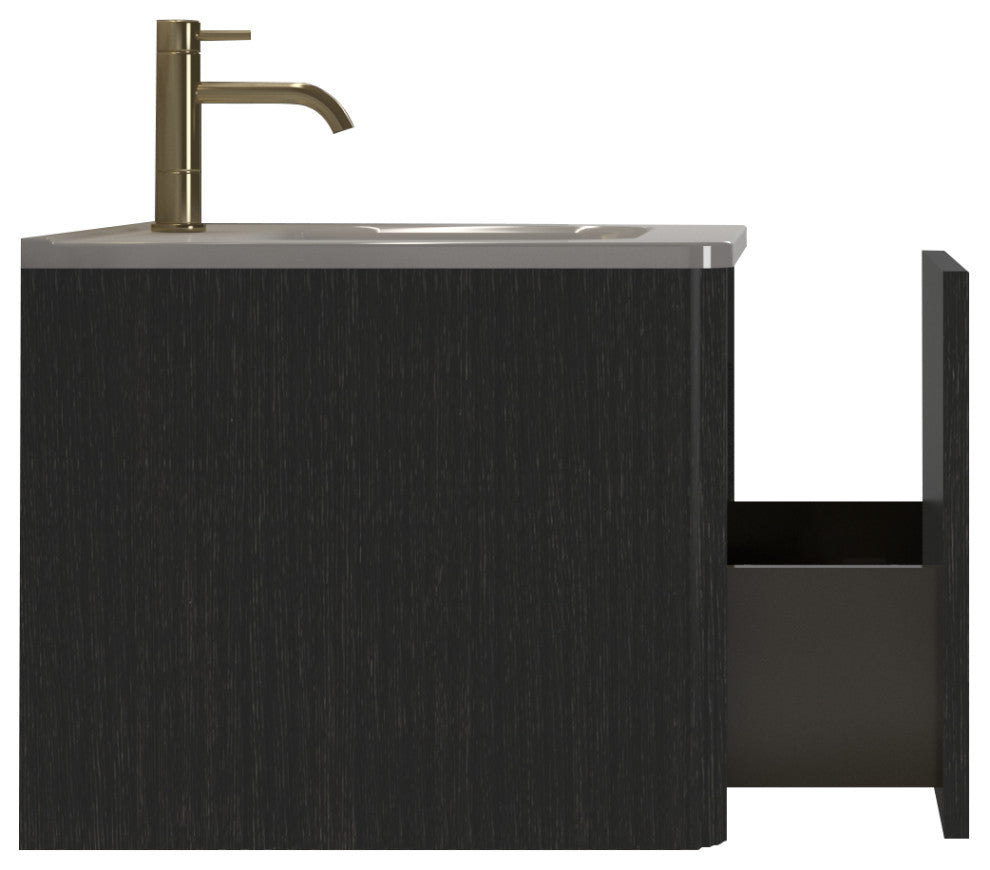 Wall-Mounted Bathroom Vanity Set with White Ceramic Sink, 24"