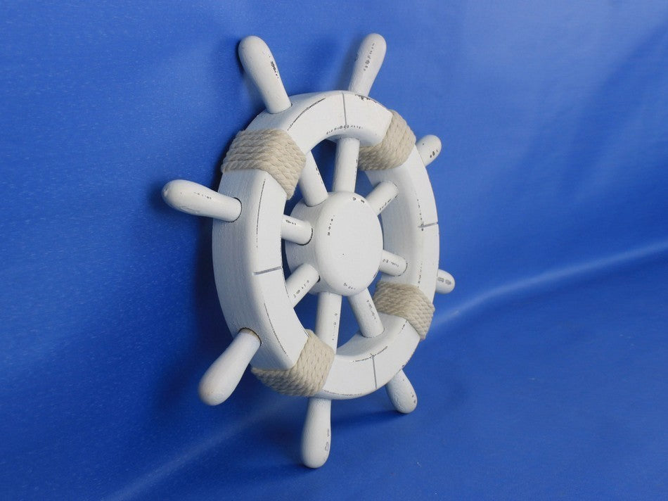 Rustic White Ship Wheel 12'', Beach Decor, Small Colorful Ship Wheel
