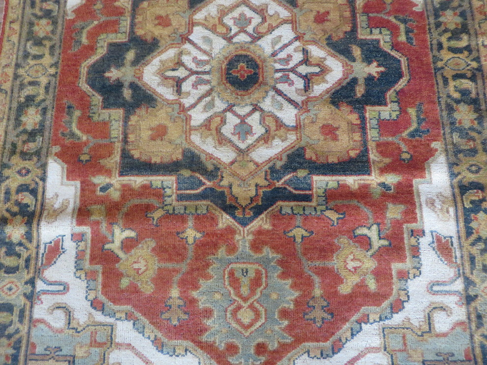 4x6 Hand Knotted Rust Red Antiqued Serapi Heriz Oriental Rug
