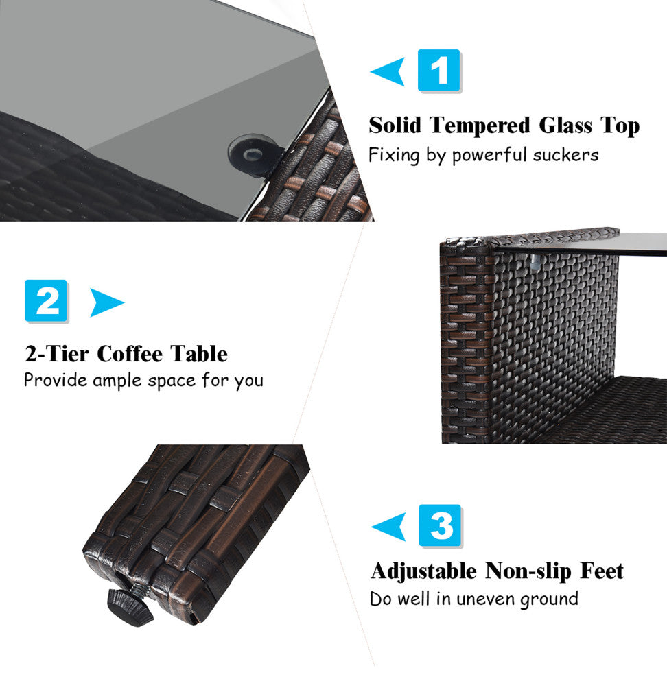 Costway 4PCS Patio Rattan Furniture Set Loveseat Sofa Table Turquoise Cushion