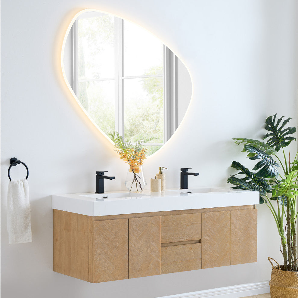 Siena Wall-mounted Single Bath Vanity, Light Brown, 60inch, With Mirror