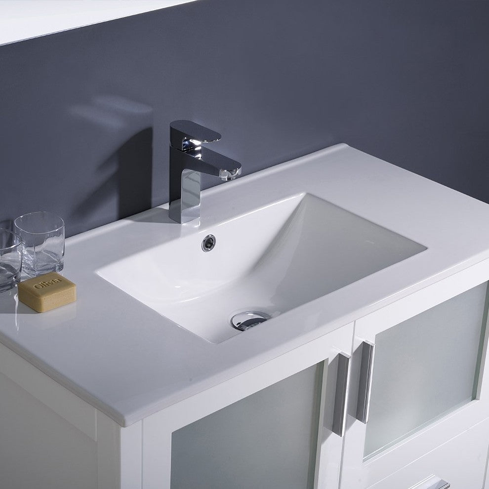 Torino 36" White Modern Bathroom Vanity With Integrated Sink, FFT1030BN