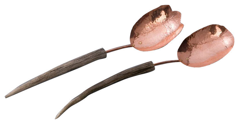 Medium Spoon Salad Set, Copper, Antler Point Handle