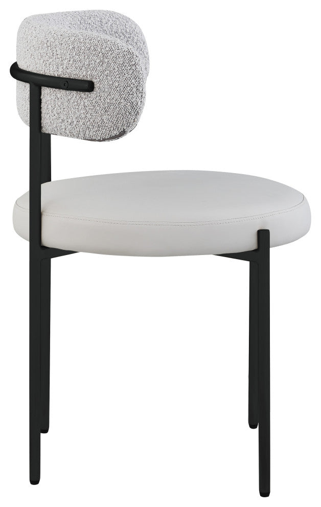 Beacon Dining Chair, Set of 2, Taupe, Vegan Leather and Boucle Fabric, Matte Black Finish