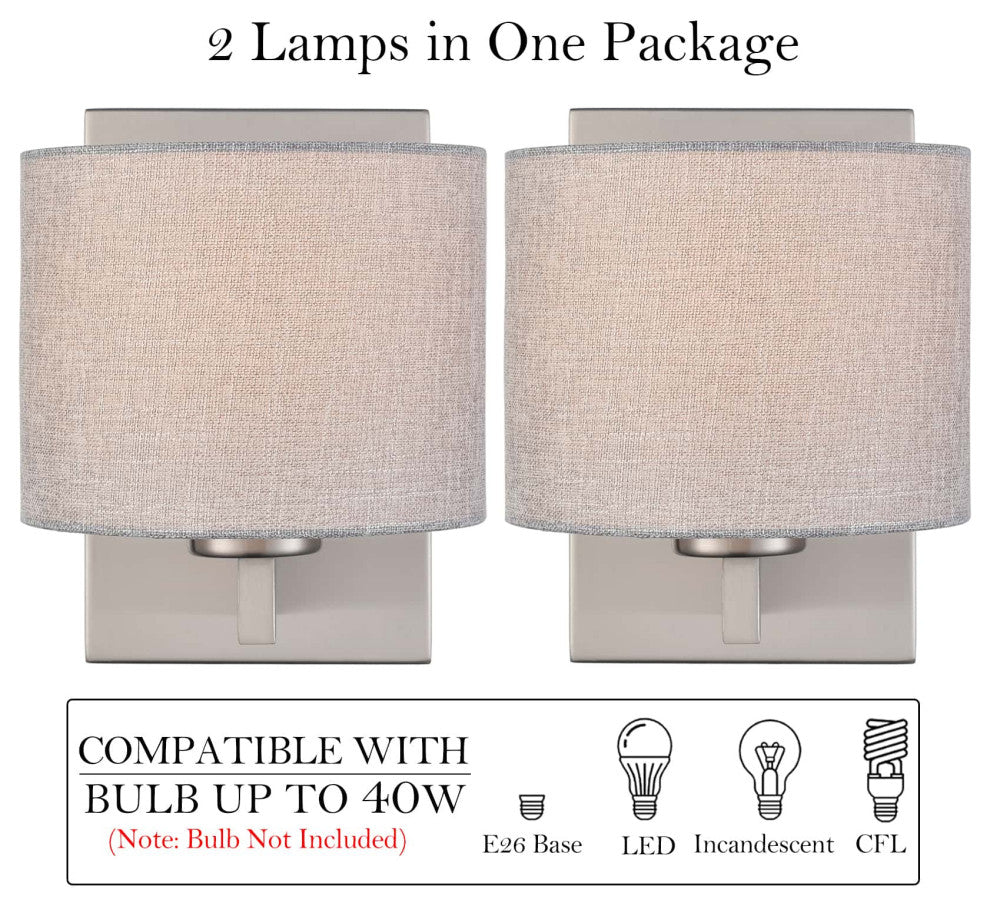 Wall Sconces Set of 2 Fabric Shade Wall Lamps, Brushed Nickel