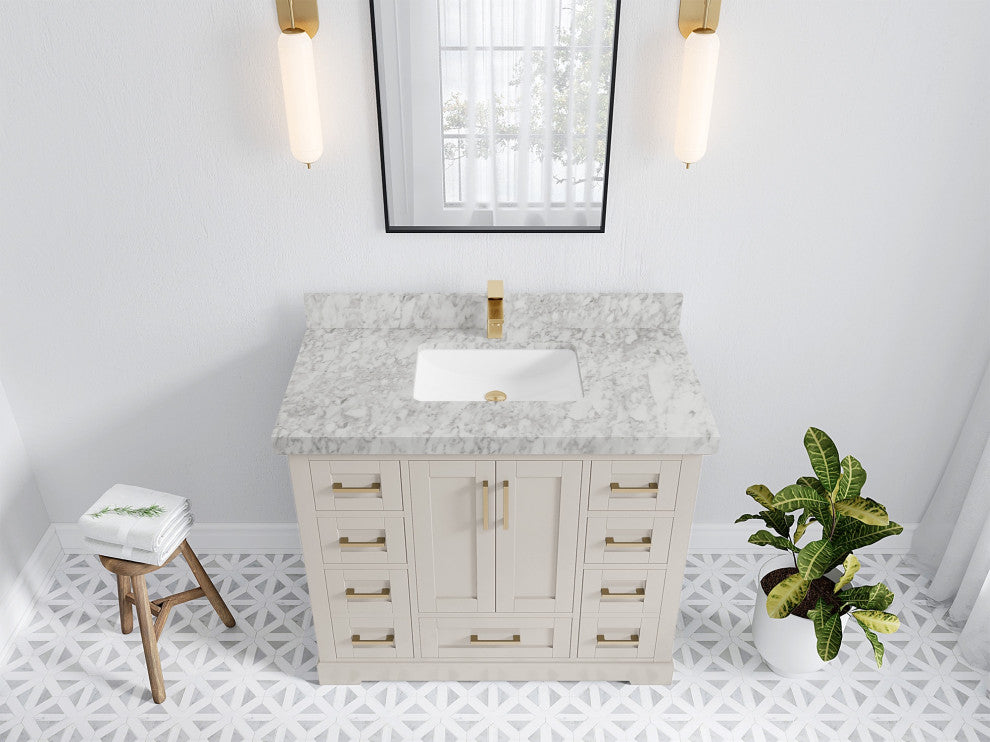 Boston 42" Single Sink Bath Vanity in Fine Grain 2" Carrara Marble