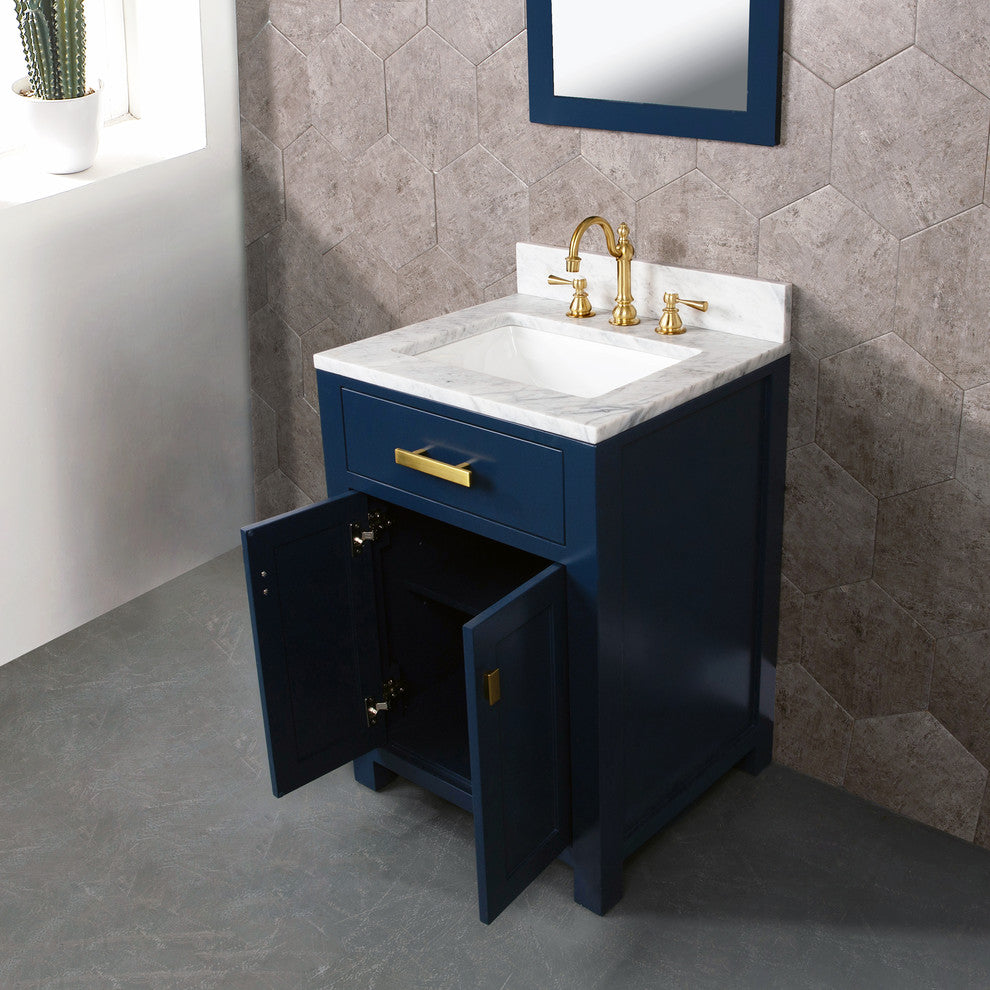 Madison 24" Carrara White Marble Vanity, Monarch Blue