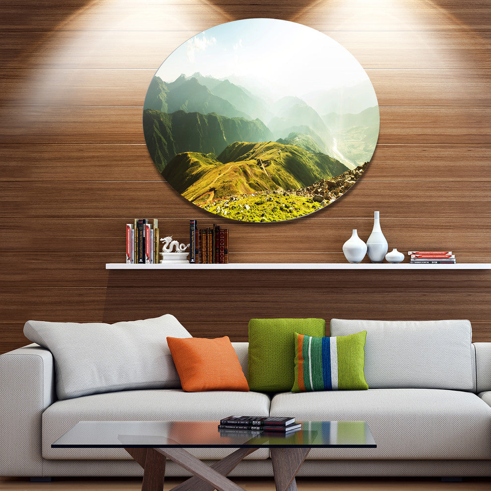 Caucasus Mountains Panorama, Landscape Disc Metal Artwork, 23"