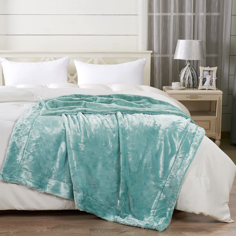 Plain Faux Fur Throw Blanket, Harbor Grey, 50''x60''