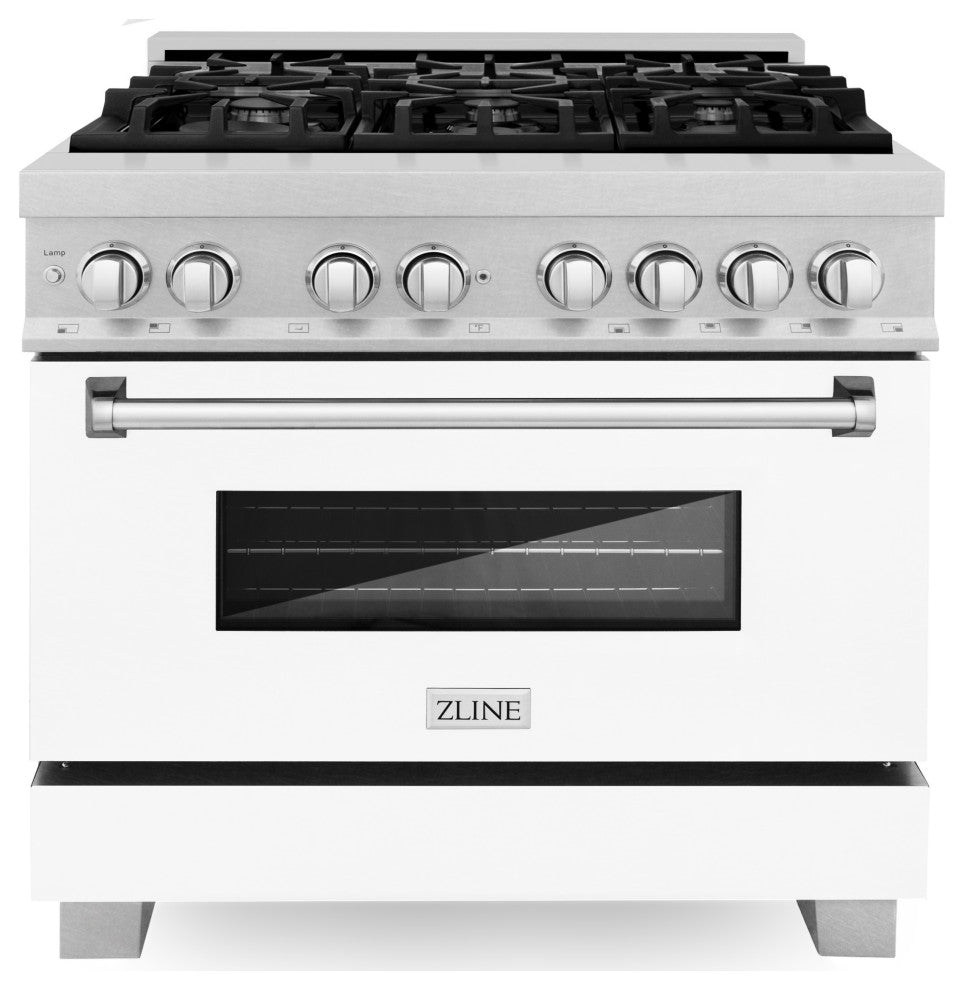 ZLINE 36" Range Gas Stove and Electric Oven, DuraSnow and White Matte Door
