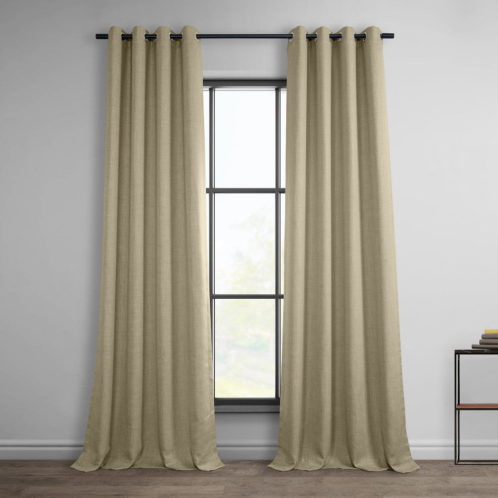 Faux Linen Grommet Room Darkening Curtain Single Panel, Thatched Tan, 50w X 84l