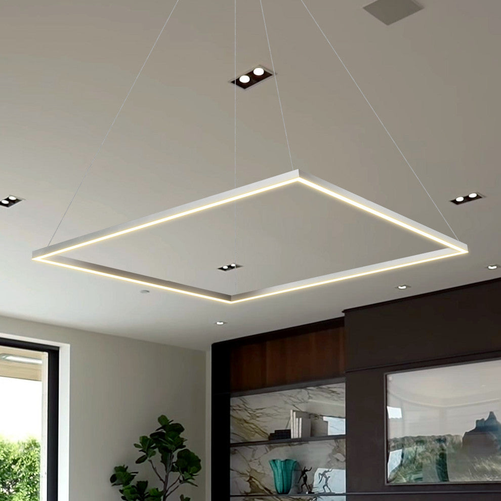 39" Atria LED Square Chandelier, Adjustable Suspension Fixture, Silver