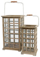 Tea Garden Rustic Natural Fir Wooden Pillar Candle Lanterns, 19.5", 2-Piece Set