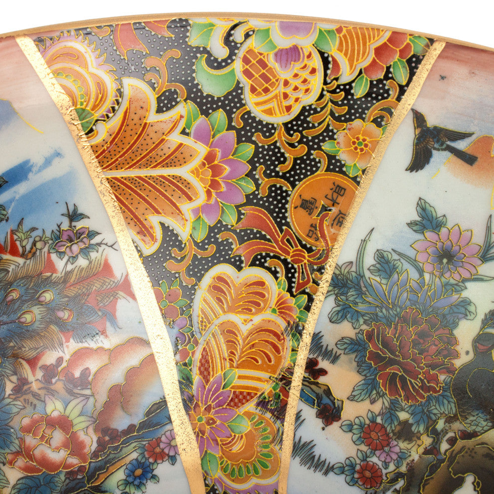14" Satsuma Ladies and Peacock Porcelain Bowl
