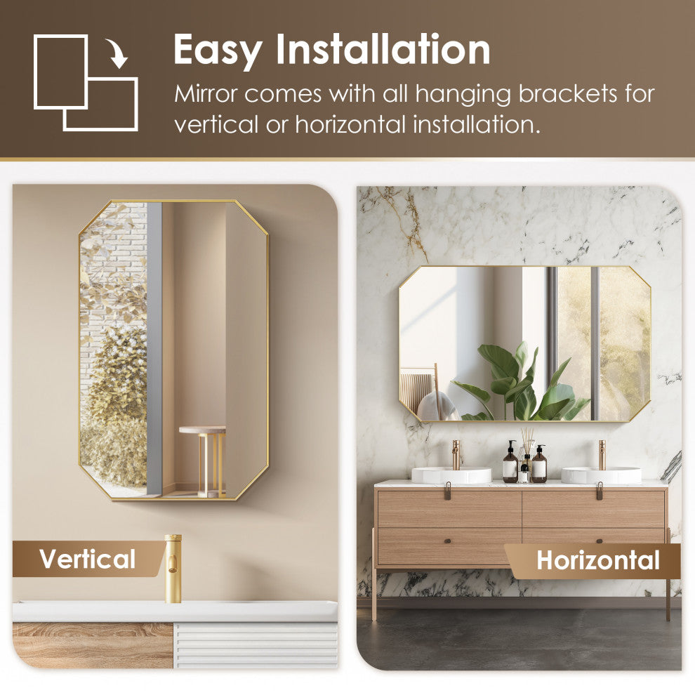 Allure Octagon Framed Bathroom Wall Mirror, Brushed Gold, 24"