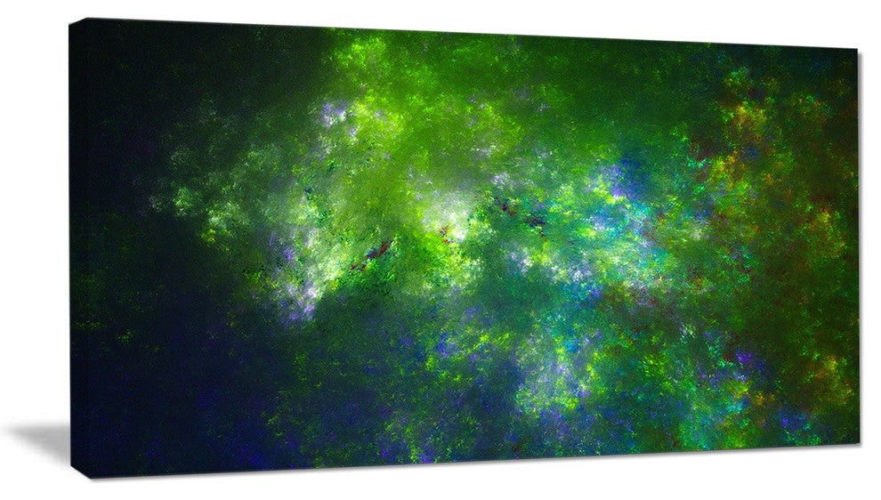 Green Fractal Sky with Blur Stars, Abstract Canvas Art Print, 32x16