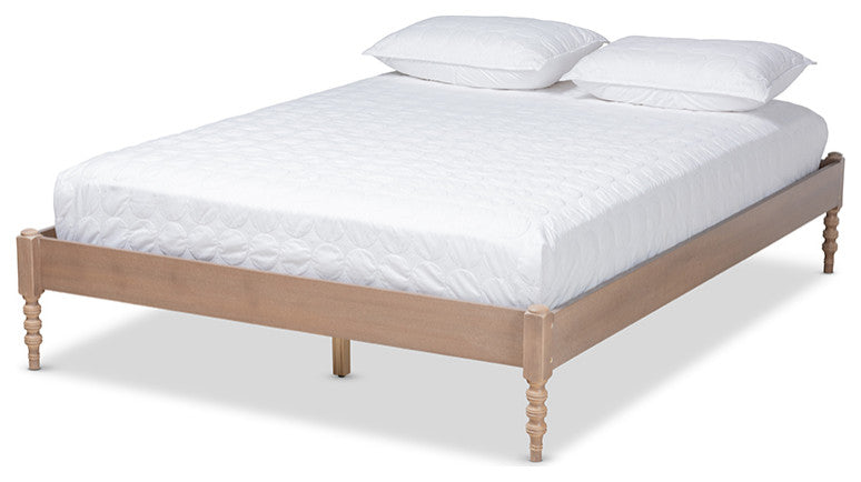 Cielle French Bohemian Antique Oak Finished Wood King Size Platform Bed Frame