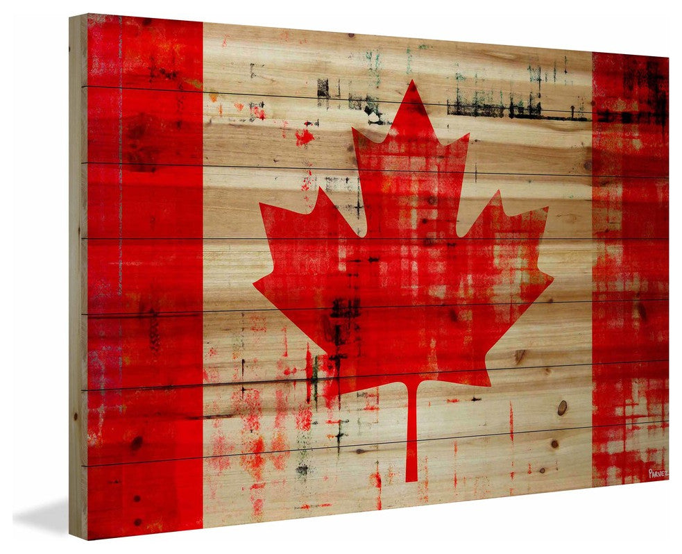 "Bright Red Leaf" Print on Natural Pine Wood, 60"x40"