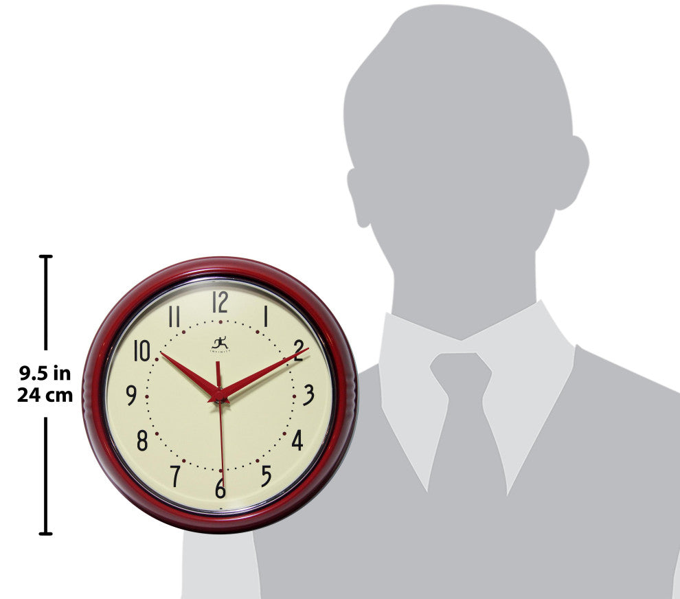 Infinity Instruments Retro Kitchen Vintage 50s Wall Clock, Red