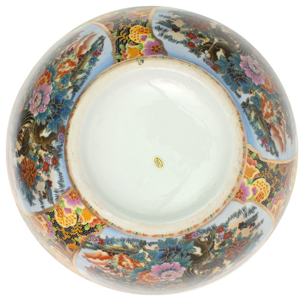 14" Satsuma Ladies and Peacock Porcelain Bowl