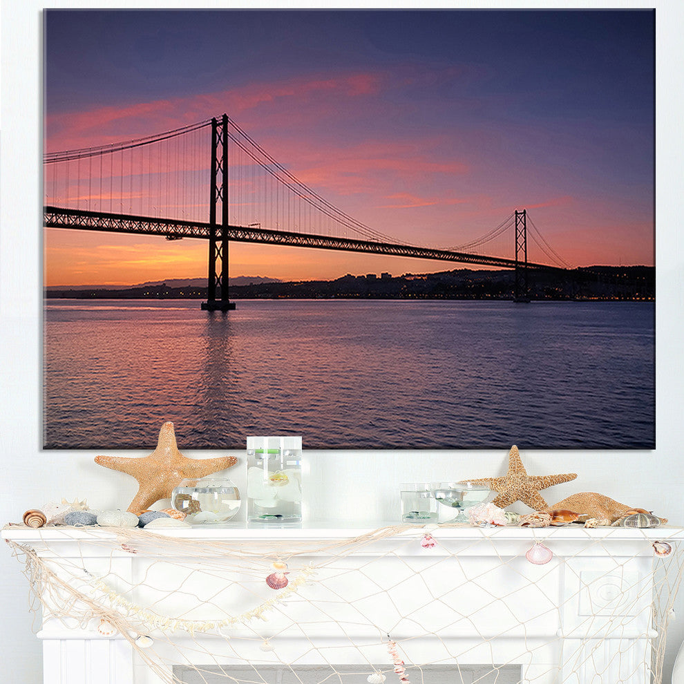 "Wonderful View of Lisbon Bridge" Sea Pier and Bridge Wall Art Canvas, 40"x20"