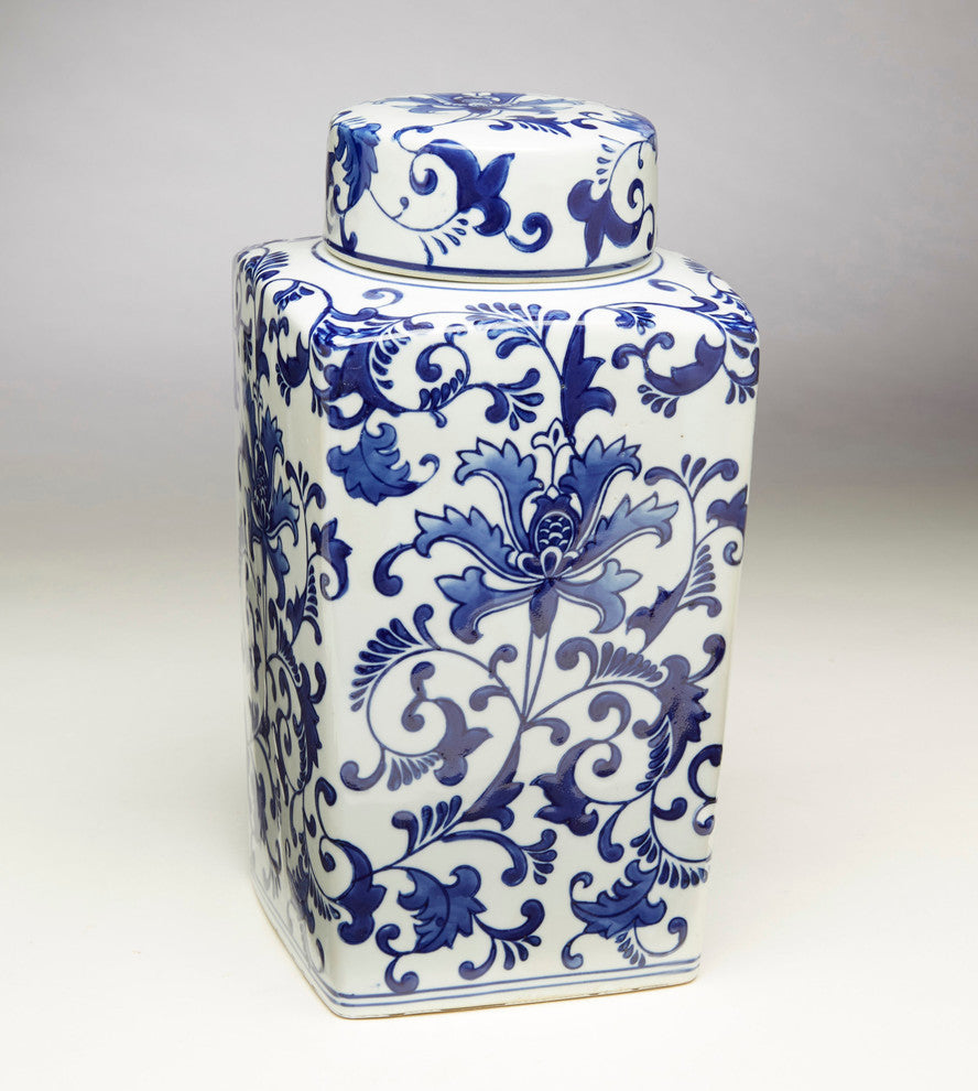 Square Floral Jar with Lid